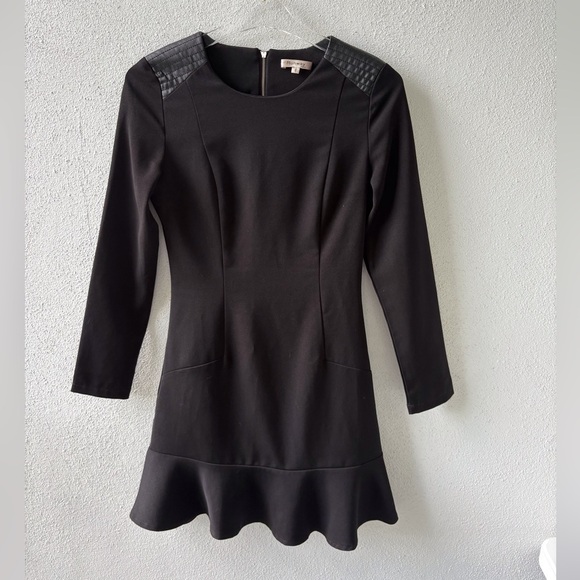 Runway Little Black Dress Size S Faux Leather Shoulders Goth Whimsy - Picture 1 of 10